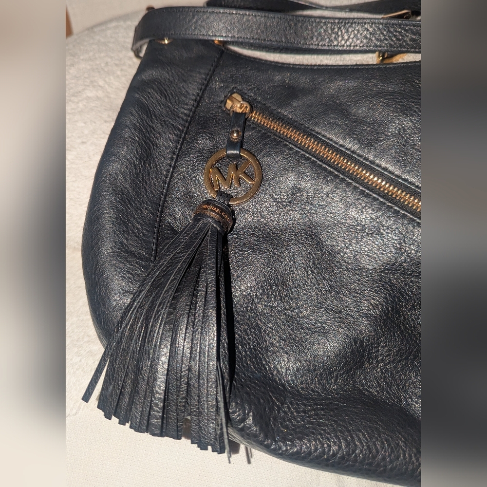 Michael Kors Black and Gold Hobo Bag with Tassel - Picture 7 of 11